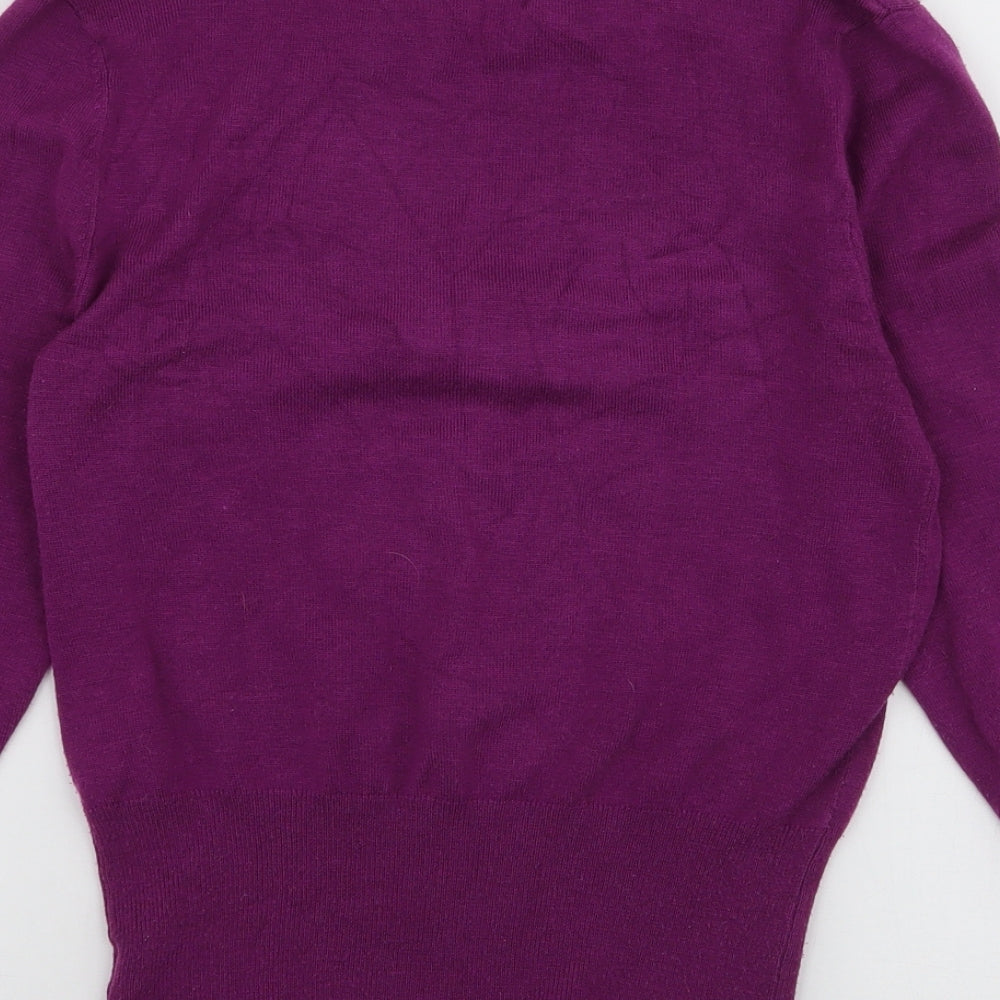 Evie Womens Purple Collared  Acrylic Pullover Jumper Size 10