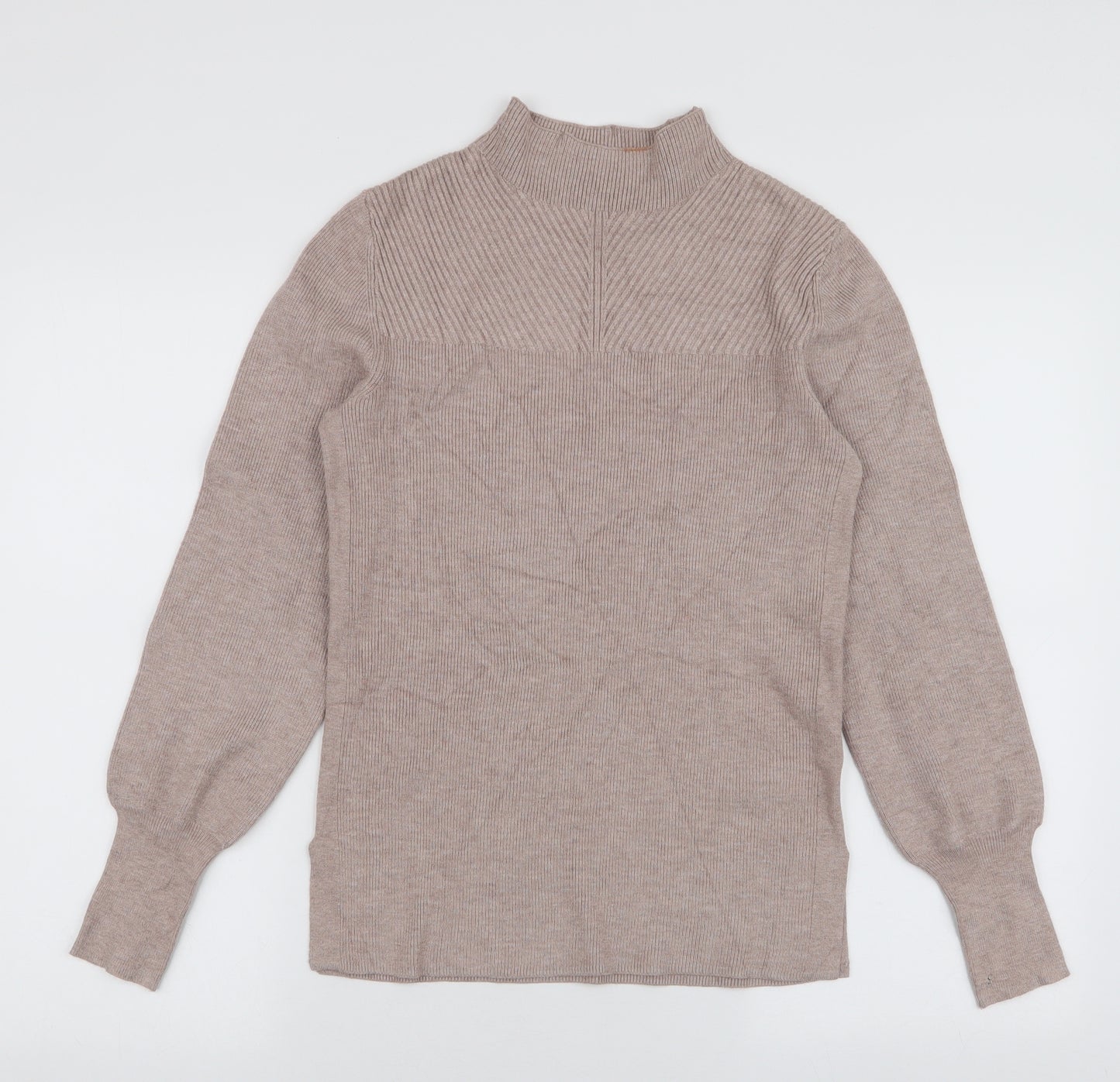Marks and Spencer Womens Beige High Neck  Polyester Pullover Jumper Size XS