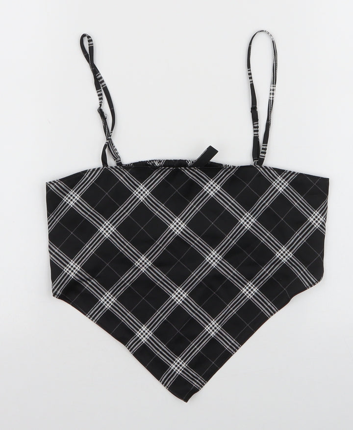 H&M Womens Black Plaid Polyester Camisole Tank Size XS Square Neck