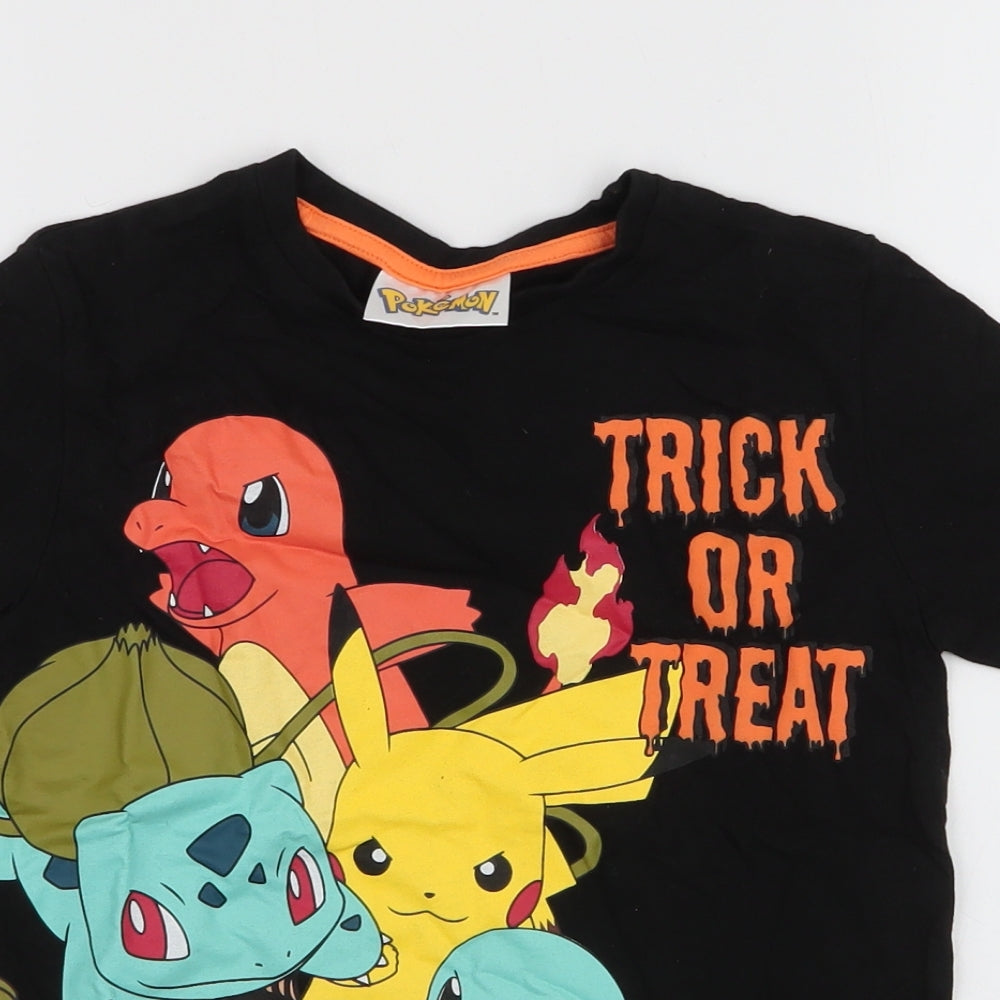 Matalan Boys Black  100% Cotton Jersey T-Shirt Size 8 Years Round Neck Pullover - Pokemon Halloween