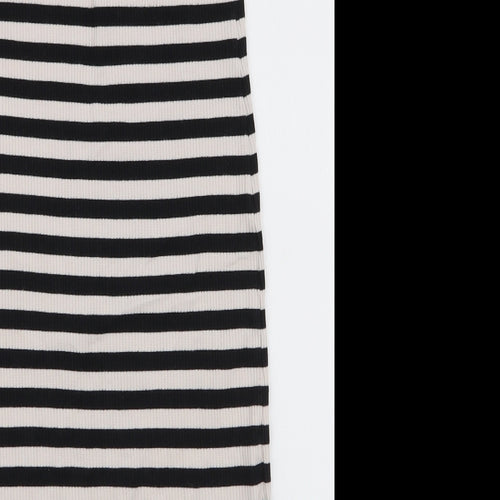 Blue Inc Womens Black Striped Cotton Bodycon  Size 12  High Neck Pullover