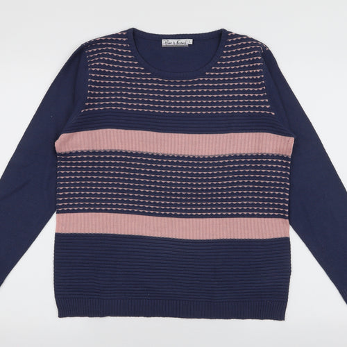 Pure & Natural Womens Blue Round Neck Striped Acrylic Pullover Jumper Size L