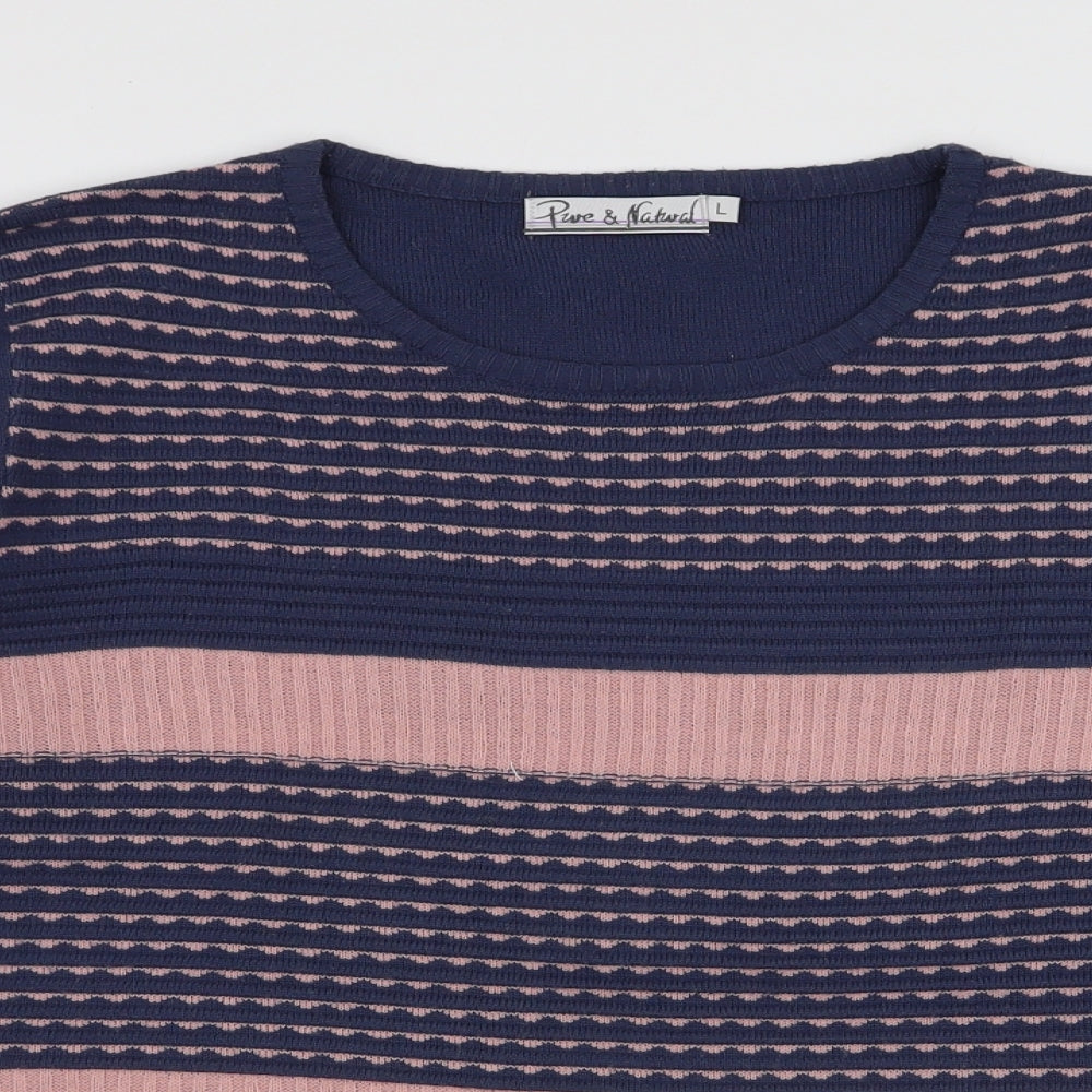 Pure & Natural Womens Blue Round Neck Striped Acrylic Pullover Jumper Size L