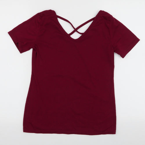 Preworn Womens Red  Polyester Jersey T-Shirt Size S V-Neck