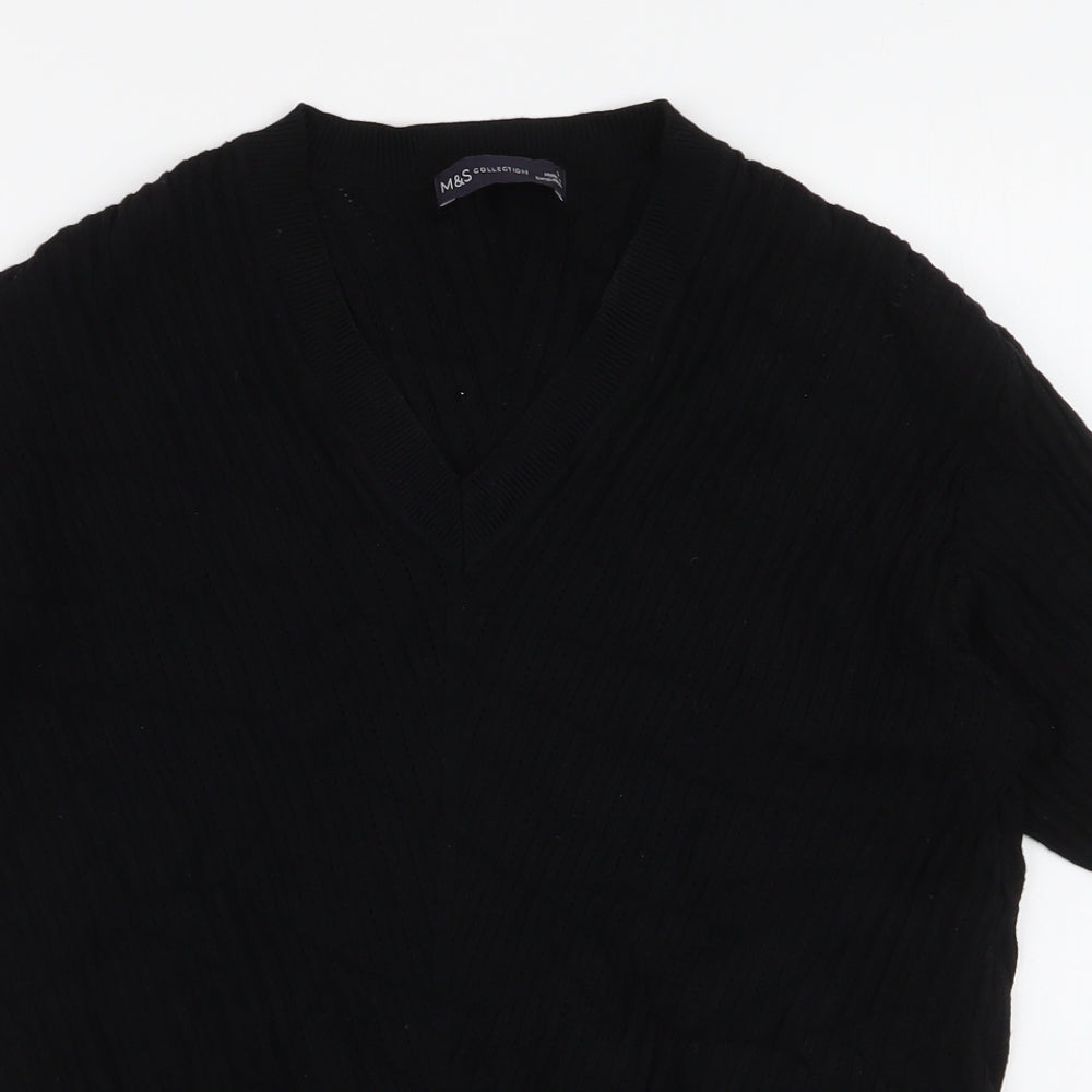 Marks and Spencer Womens Black V-Neck  Viscose Pullover Jumper Size S