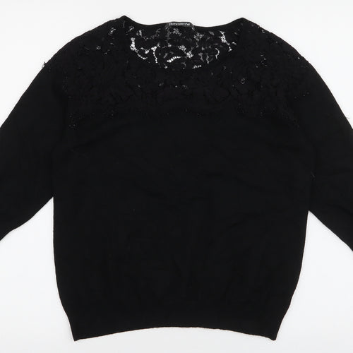 Bonmarche Womens Black Round Neck  Polyester Pullover Jumper Size S
