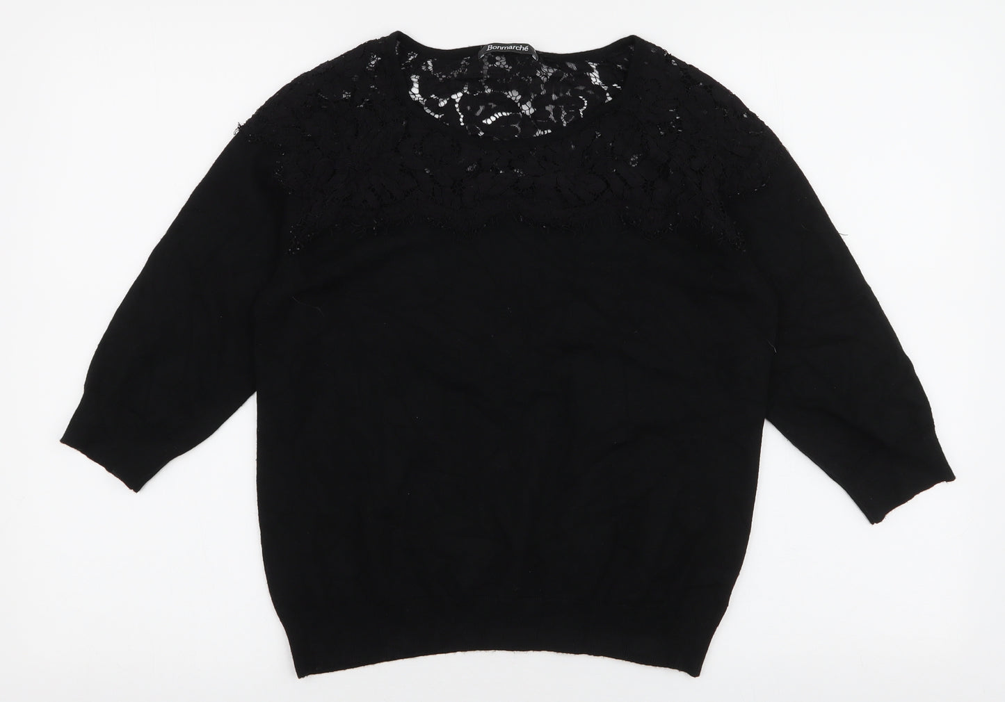 Bonmarche Womens Black Round Neck  Polyester Pullover Jumper Size S