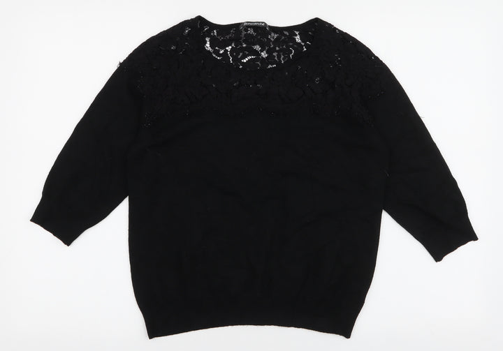 Bonmarche Womens Black Round Neck  Polyester Pullover Jumper Size S