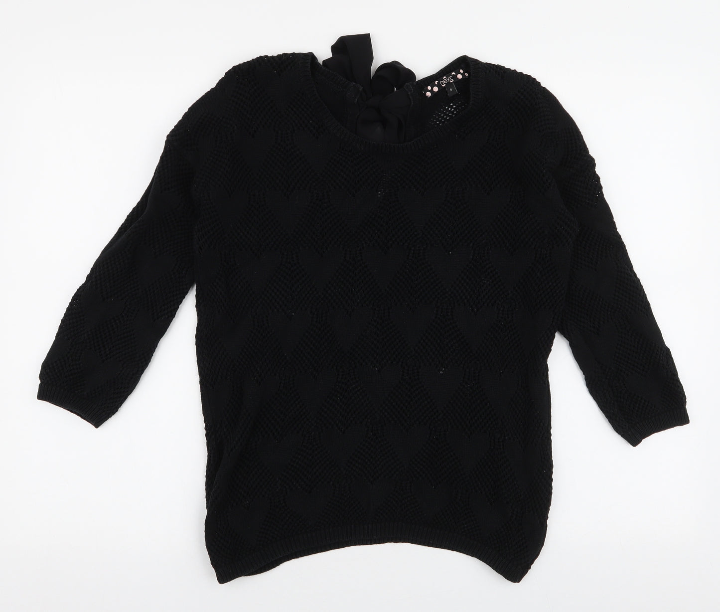 NEXT Womens Black Round Neck  100% Cotton Pullover Jumper Size 8   - Hearts