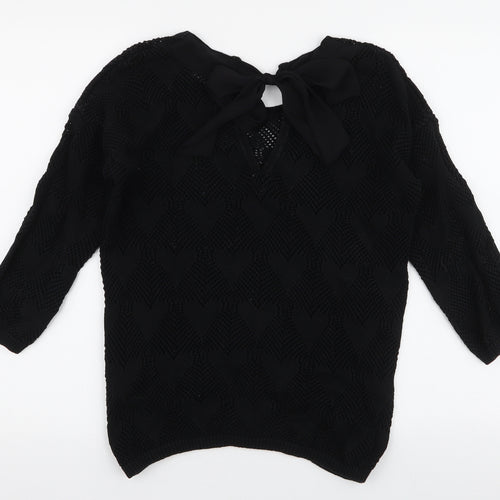NEXT Womens Black Round Neck  100% Cotton Pullover Jumper Size 8   - Hearts