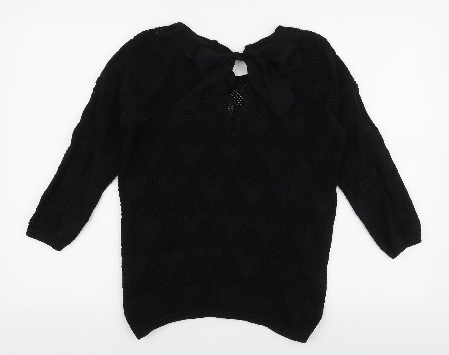 NEXT Womens Black Round Neck  100% Cotton Pullover Jumper Size 8   - Hearts