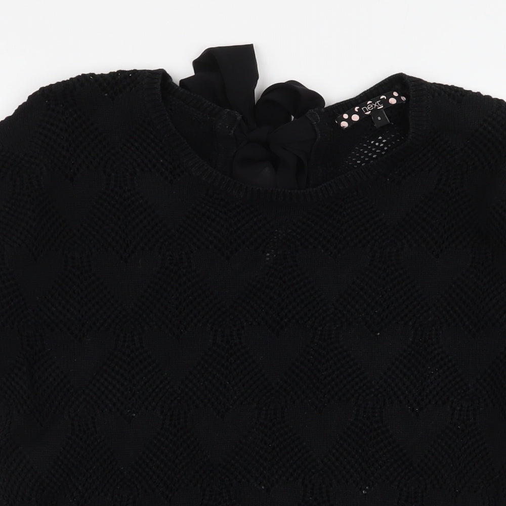 NEXT Womens Black Round Neck  100% Cotton Pullover Jumper Size 8   - Hearts