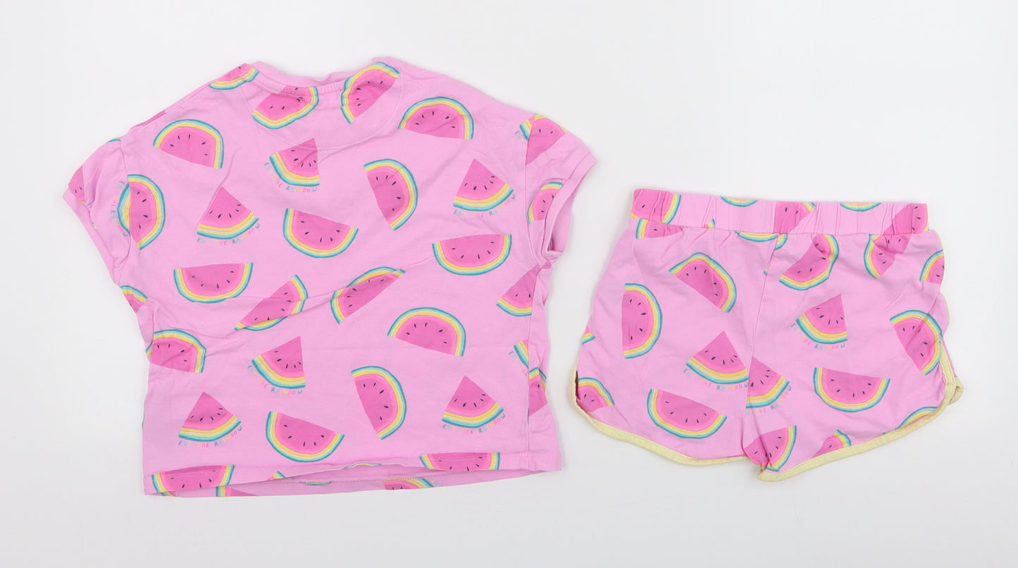 Marks and Spencer Girls Pink  Cotton Top Pyjama Set Size 6-7 Years  Pullover - Watermelon