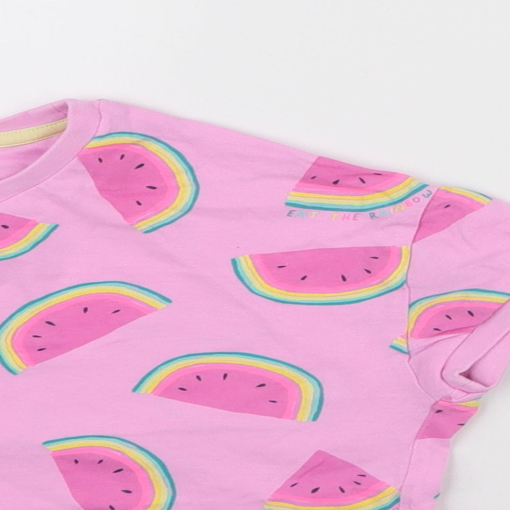 Marks and Spencer Girls Pink  Cotton Top Pyjama Set Size 6-7 Years  Pullover - Watermelon