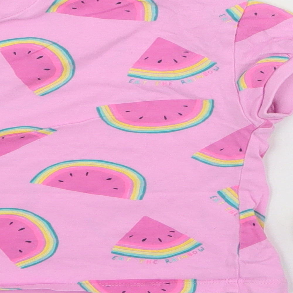 Marks and Spencer Girls Pink  Cotton Top Pyjama Set Size 6-7 Years  Pullover - Watermelon