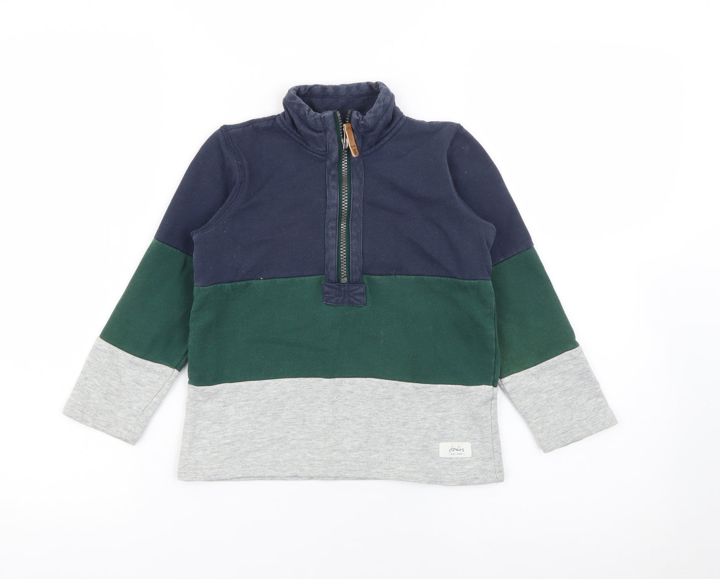 Joules Boys Multicoloured High Neck Colourblock Cotton Pullover Jumper Size 5 Years  Zip