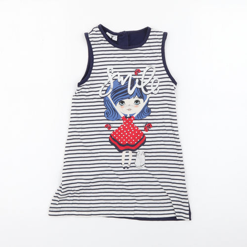 minicone Girls Blue Striped Cotton Tank Dress  Size 3 Years  Round Neck