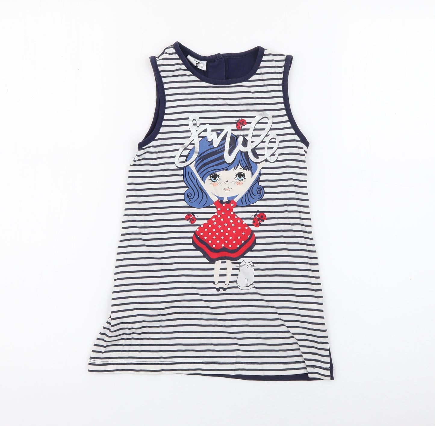 minicone Girls Blue Striped Cotton Tank Dress  Size 3 Years  Round Neck