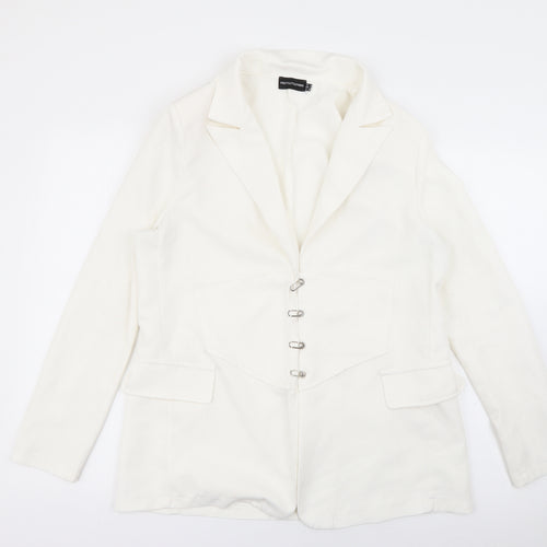 PRETTYLITTLETHING Womens White  Polyester Jacket Blazer Size 12   - Corset Detail