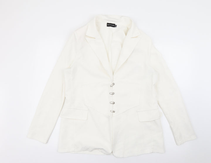 PRETTYLITTLETHING Womens White Polyester Jacket Blazer Size 12 - Corset Detail