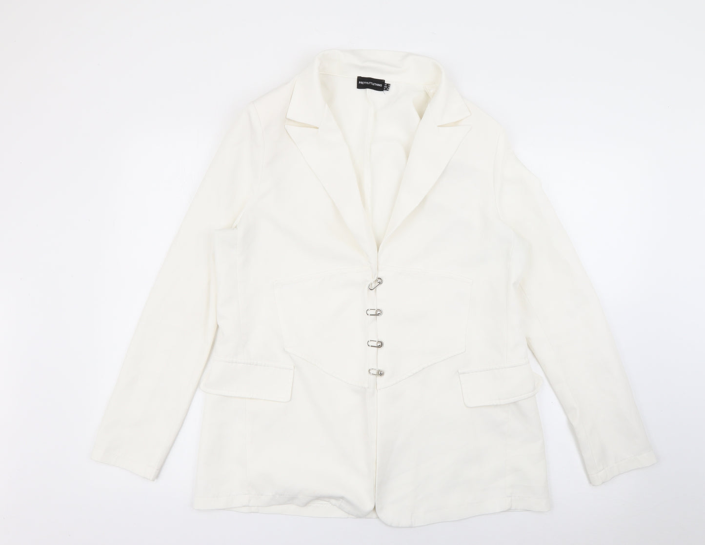 PRETTYLITTLETHING Womens White  Polyester Jacket Blazer Size 12   - Corset Detail