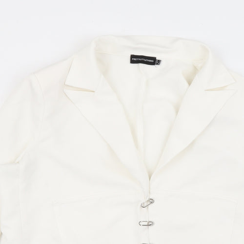 PRETTYLITTLETHING Womens White  Polyester Jacket Blazer Size 12   - Corset Detail