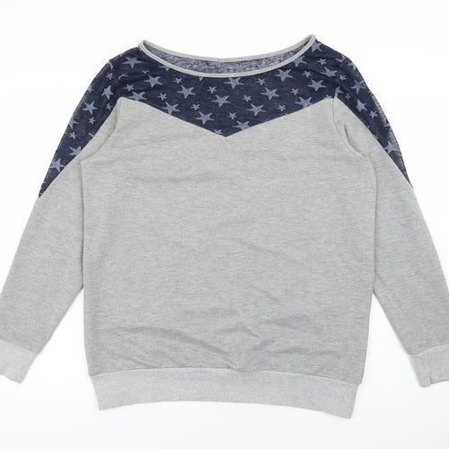 R.E.D Womens Grey Scoop Neck Geometric Cotton Pullover Jumper Size M   - Star