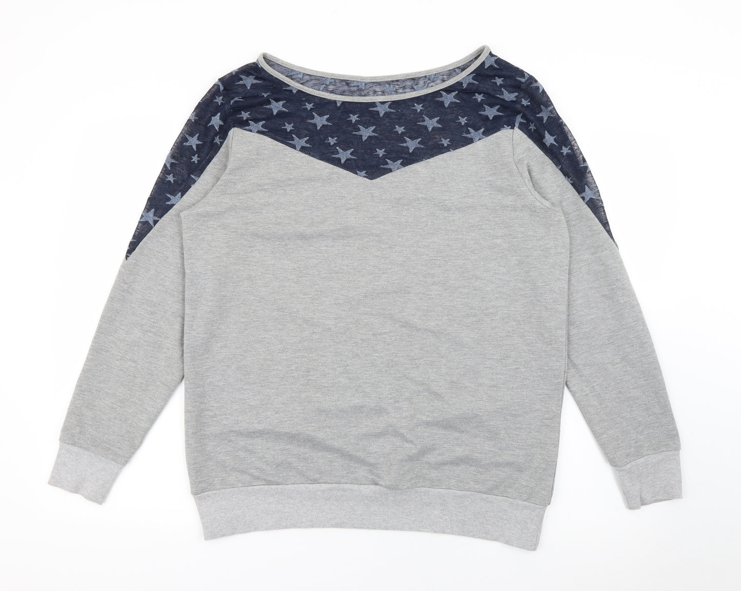 R.E.D Womens Grey Scoop Neck Geometric Cotton Pullover Jumper Size M   - Star