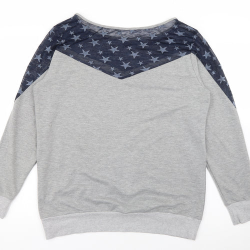 R.E.D Womens Grey Scoop Neck Geometric Cotton Pullover Jumper Size M   - Star
