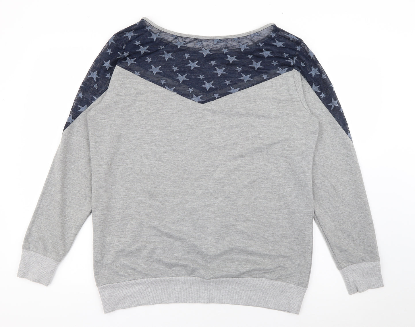 R.E.D Womens Grey Scoop Neck Geometric Cotton Pullover Jumper Size M   - Star