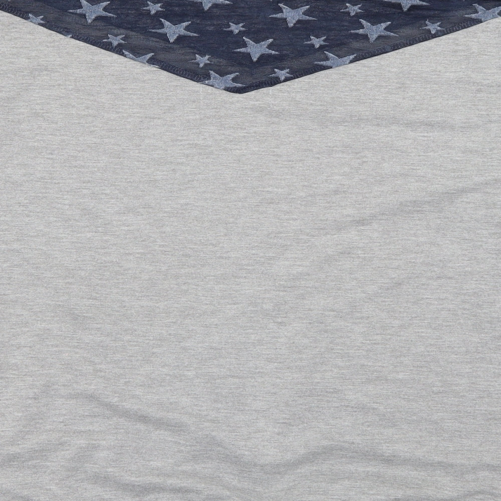 R.E.D Womens Grey Scoop Neck Geometric Cotton Pullover Jumper Size M   - Star