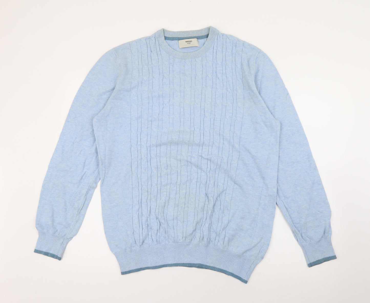 Goodsouls Mens Blue Crew Neck  Cotton Pullover Jumper Size L