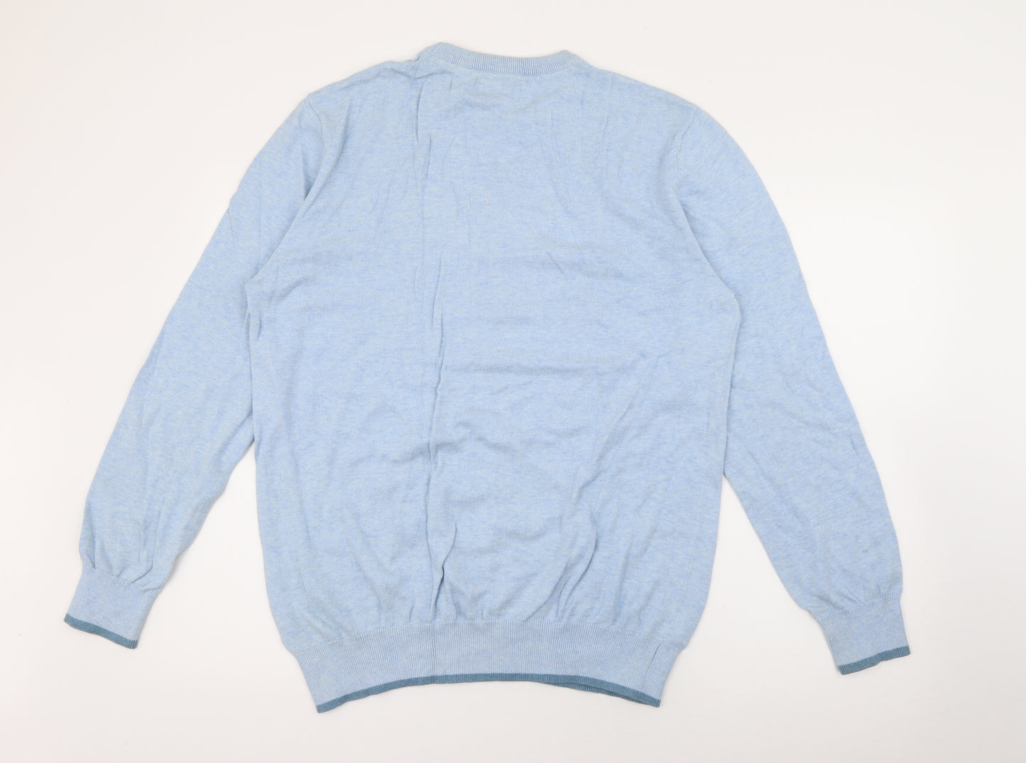 Goodsouls Mens Blue Crew Neck  Cotton Pullover Jumper Size L