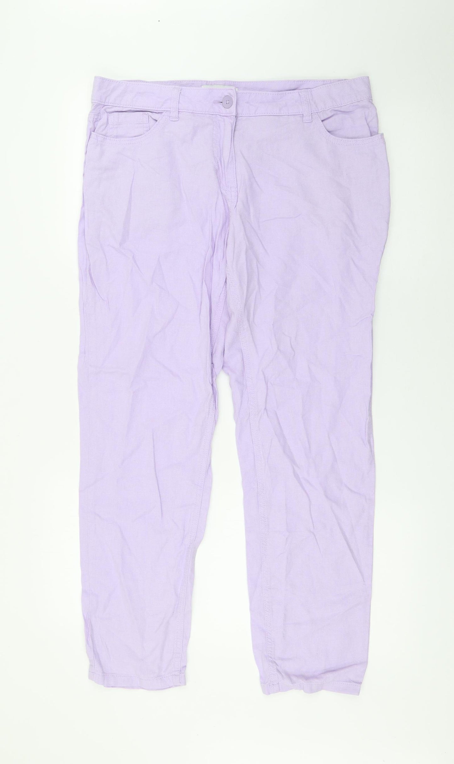 NEXT Womens Purple  Linen Trousers  Size 12 L27 in Regular Button