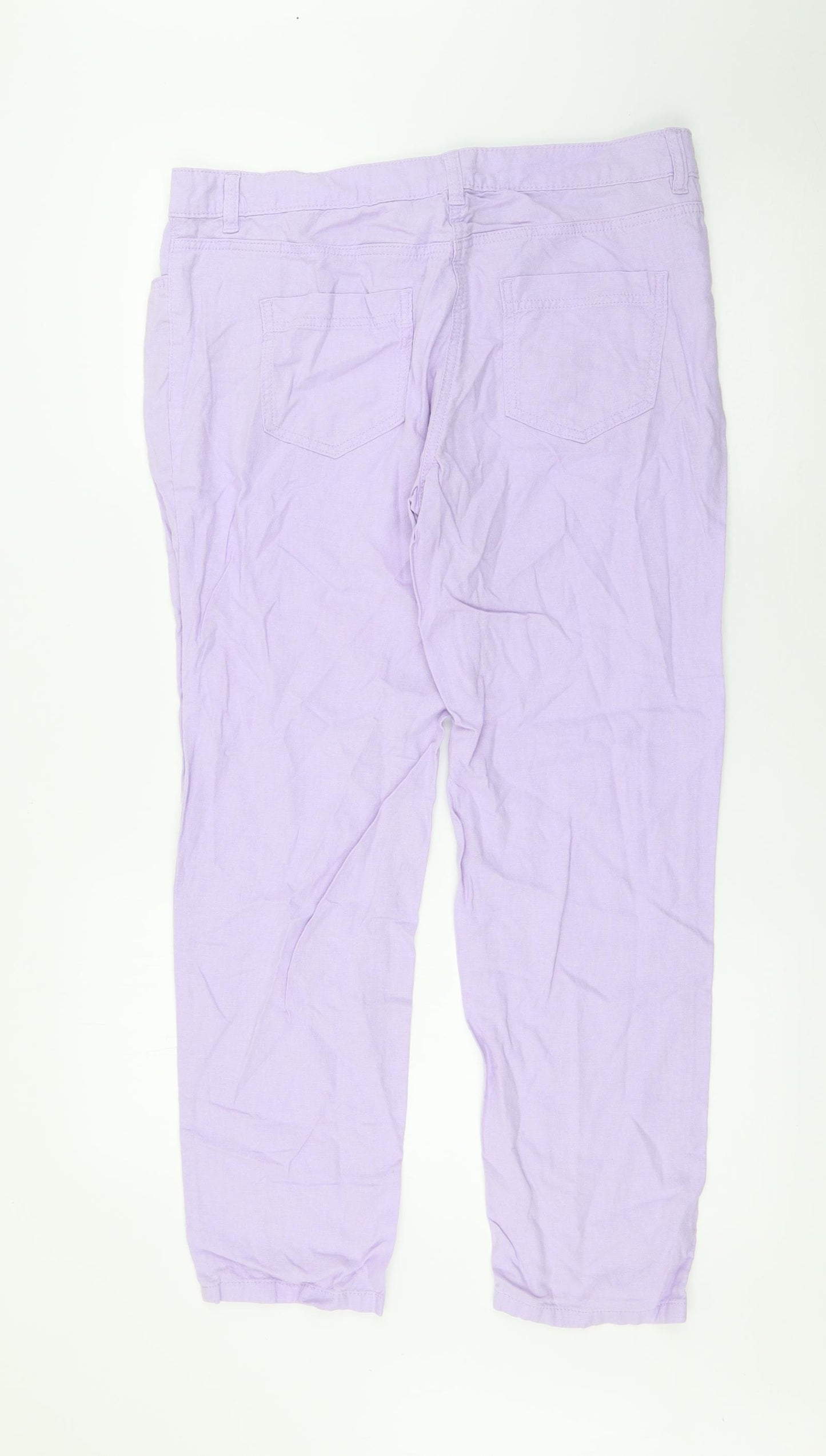 NEXT Womens Purple  Linen Trousers  Size 12 L27 in Regular Button