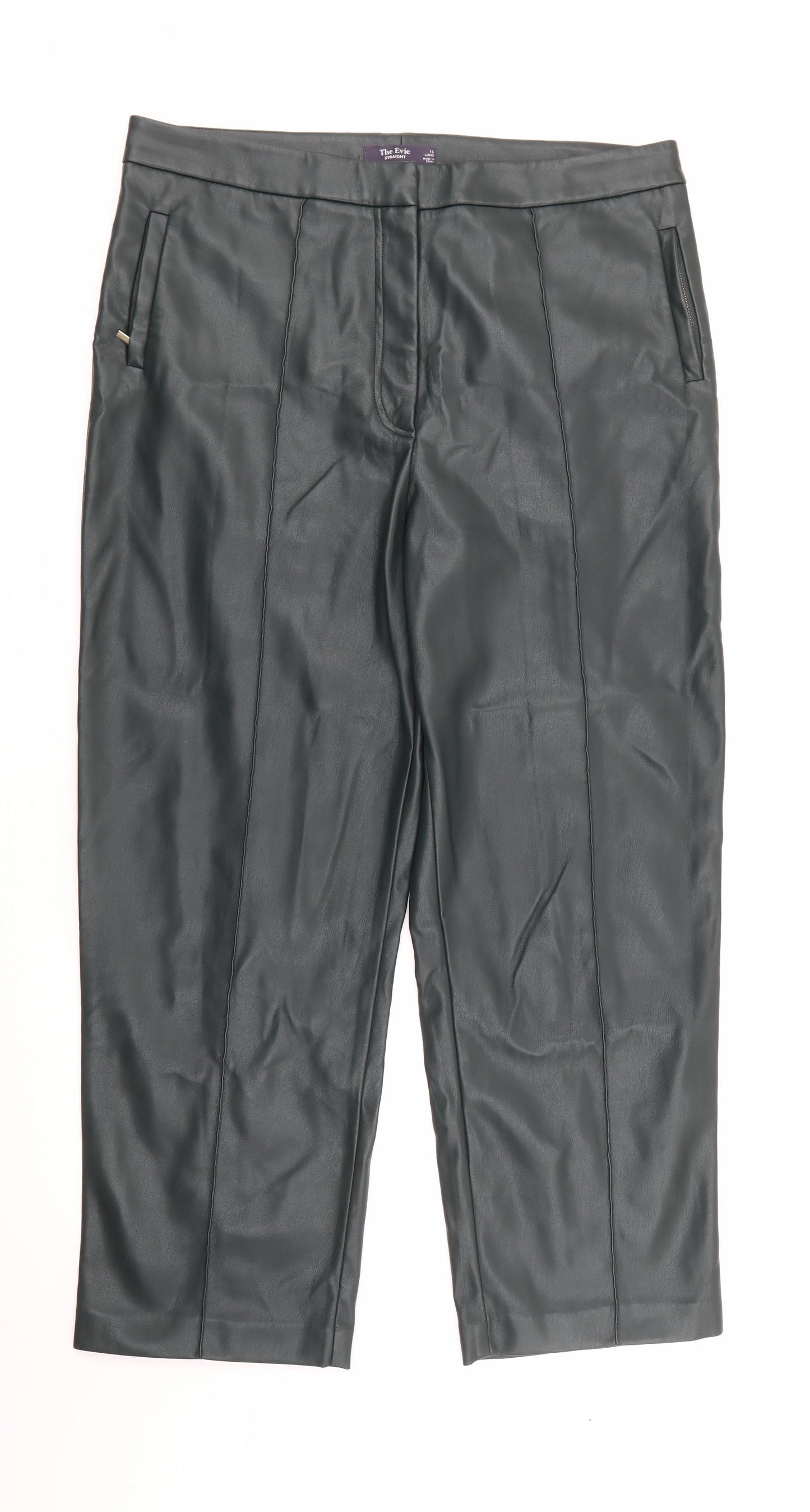 Marks and Spencer Womens Green  Polyurethane Trousers  Size 16 L26 in Regular Zip