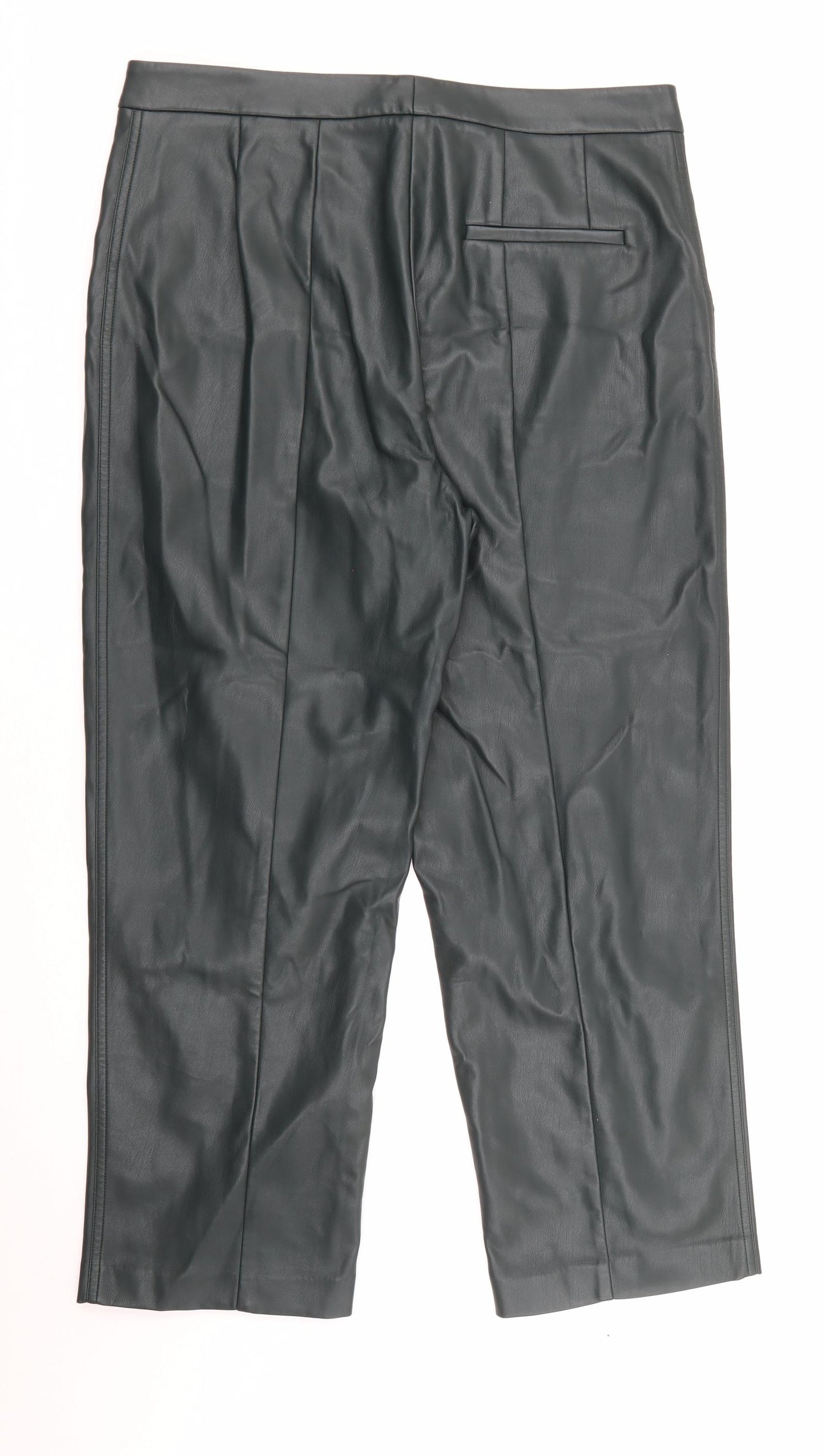 Marks and Spencer Womens Green  Polyurethane Trousers  Size 16 L26 in Regular Zip