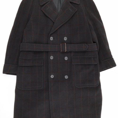 Simon Berwin Mens Grey Plaid  Overcoat Coat Size 40  Button