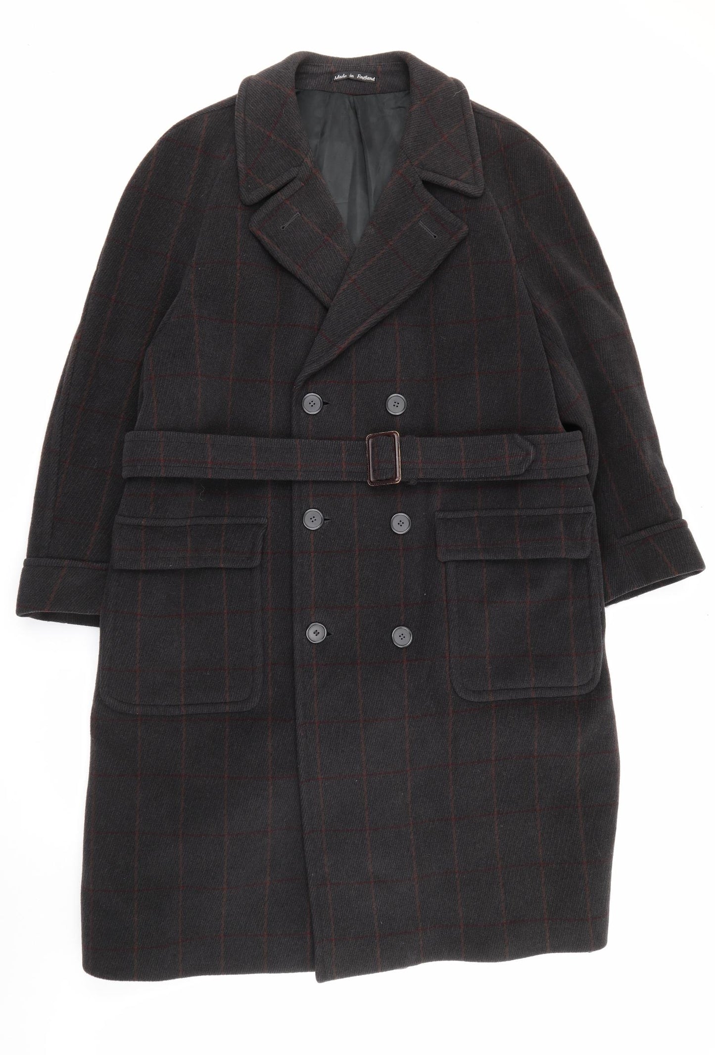 Simon Berwin Mens Grey Plaid  Overcoat Coat Size 40  Button