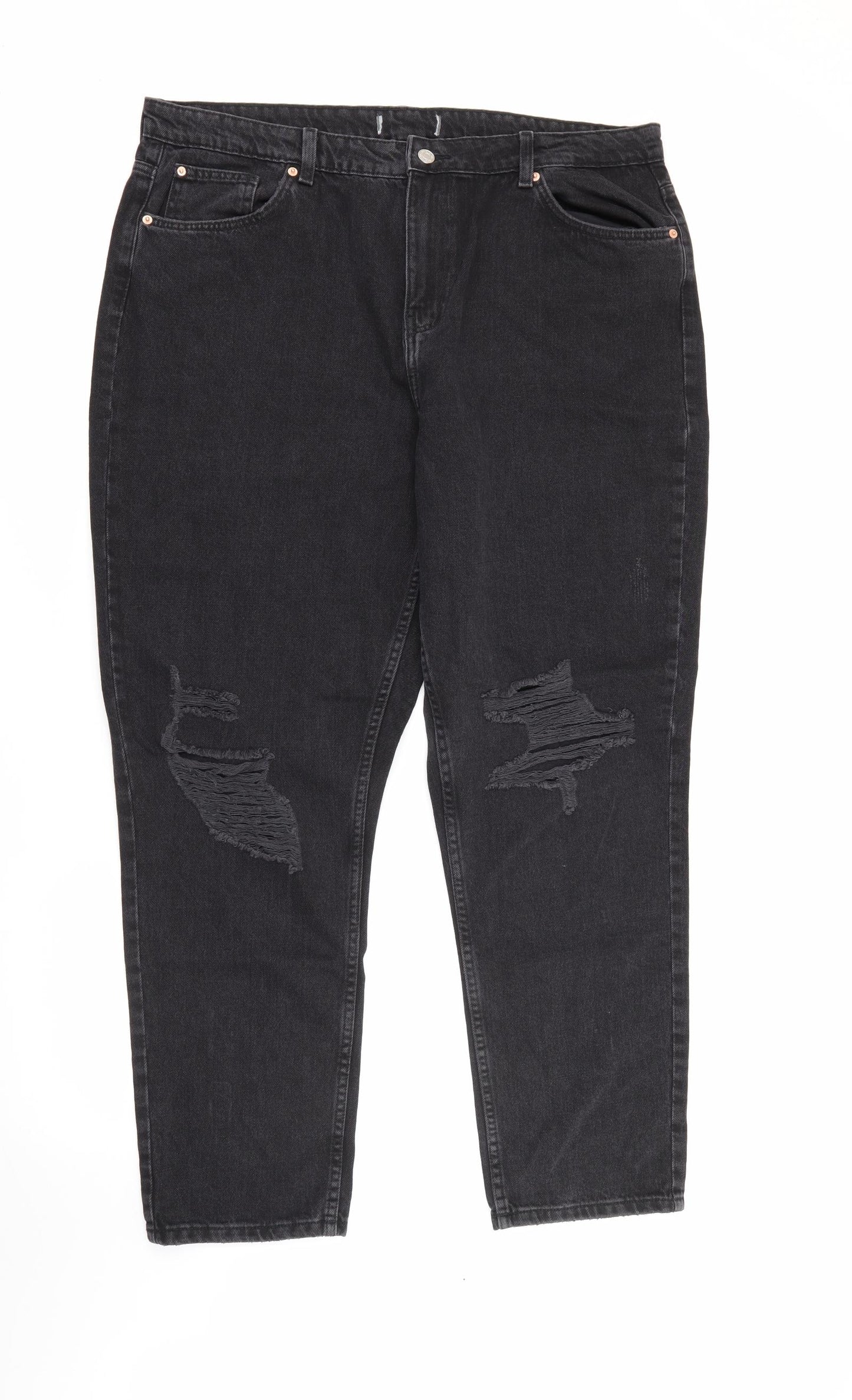 Primark Womens Black  Cotton Mom Jeans Size 20 L29 in Regular Button