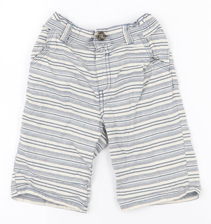 Dunnes Stores Boys White Striped 100% Cotton Chino Shorts Size 3-4 Years  Regular  - Button closure