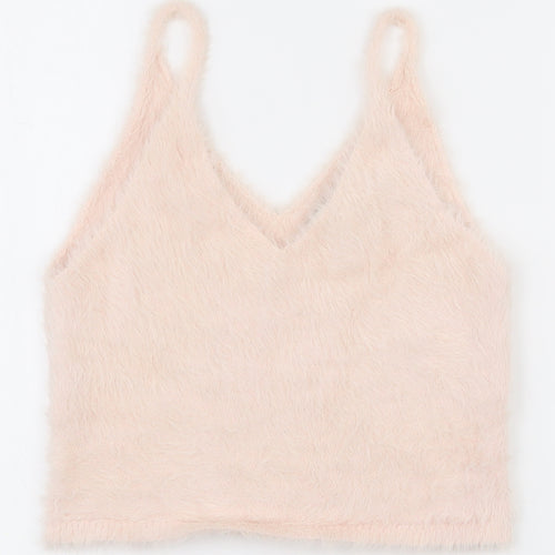 Topshop Womens Pink  Nylon Camisole Tank Size 10 V-Neck - Cropped