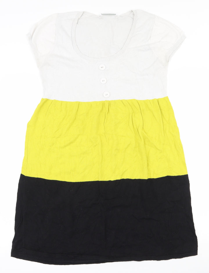 Wallis Womens Multicoloured Colourblock Cotton Jumper Dress Size M Scoop Neck Pullover