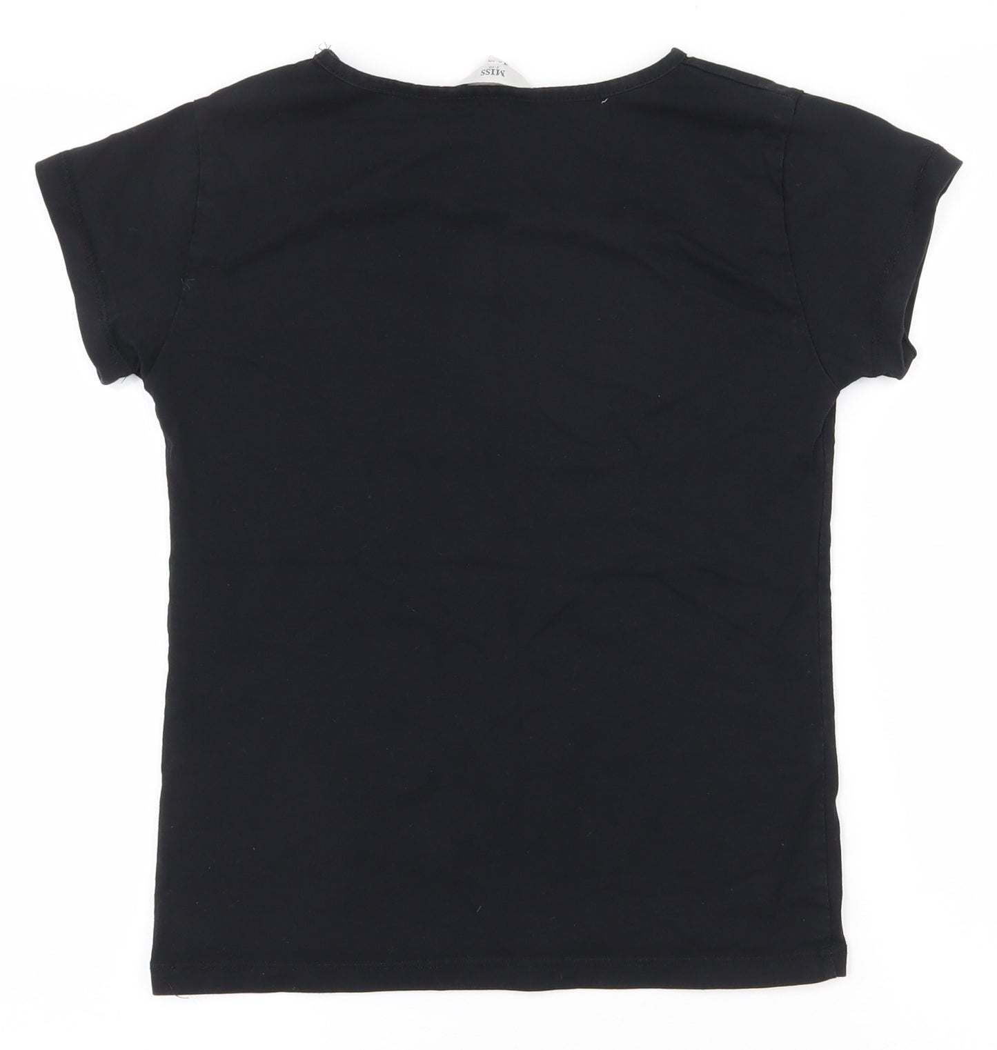 Miss Evie Girls Black  100% Cotton Pullover T-Shirt Size 9-10 Years Round Neck Pullover