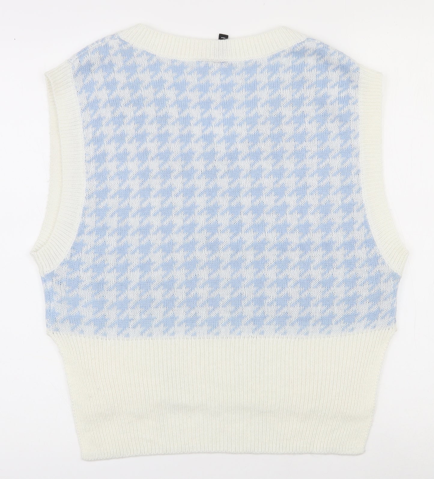 H&M Womens White V-Neck Houndstooth Acrylic Pullover Jumper Size XS