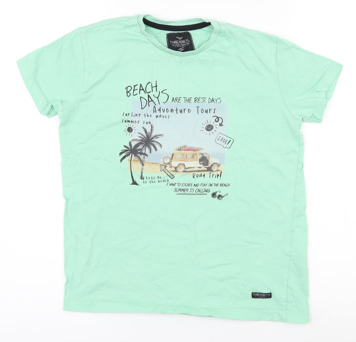 THREADBOYS Boys Green  100% Cotton Pullover T-Shirt Size 9-10 Years Crew Neck Pullover