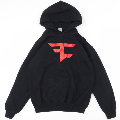 Gildan Boys Black  Cotton Pullover Hoodie Size L  Pullover