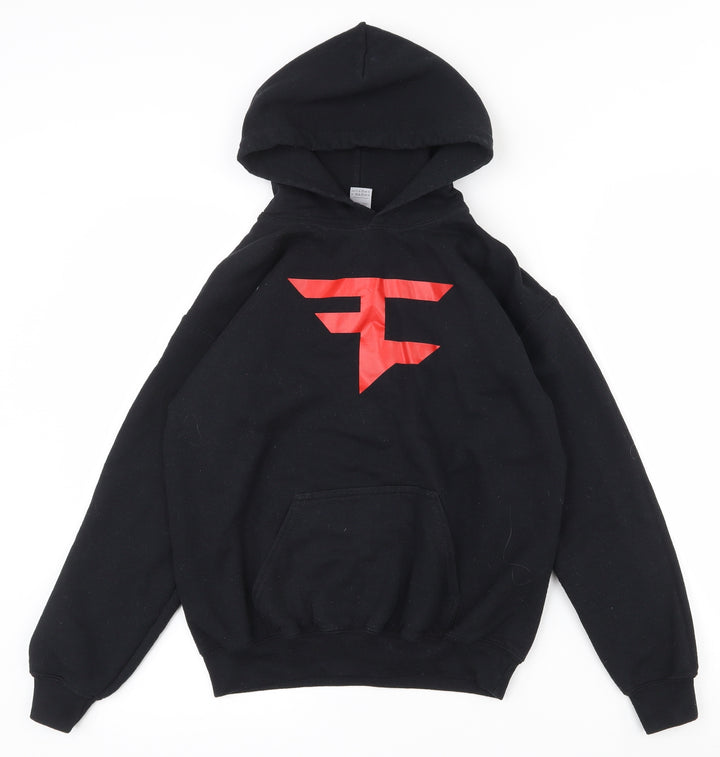 Gildan Boys Black  Cotton Pullover Hoodie Size L  Pullover