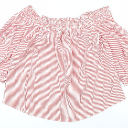 Atmosphere Womens Red Striped Cotton Basic Blouse Size 10 Off the Shoulder