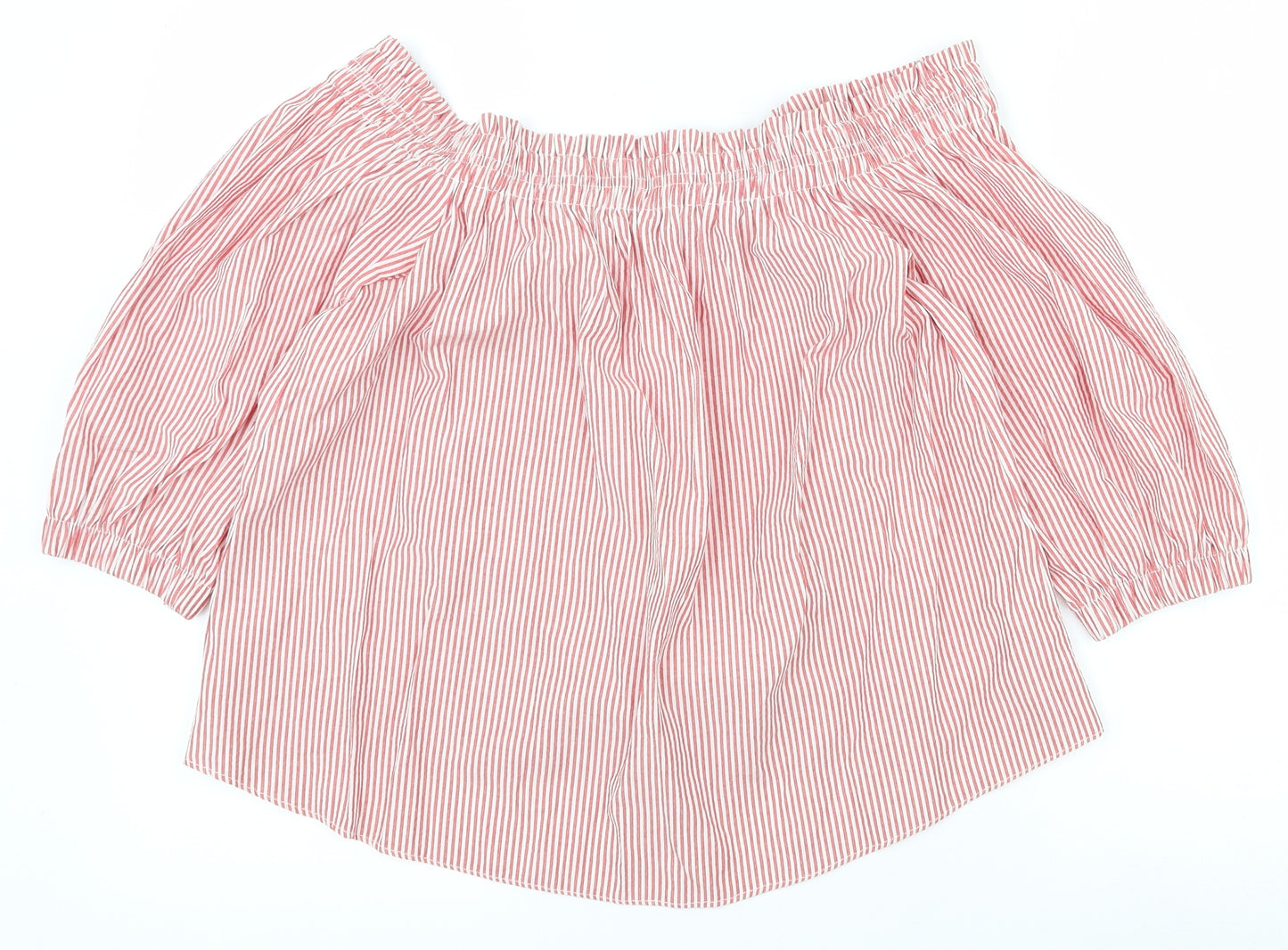 Atmosphere Womens Red Striped Cotton Basic Blouse Size 10 Off the Shoulder